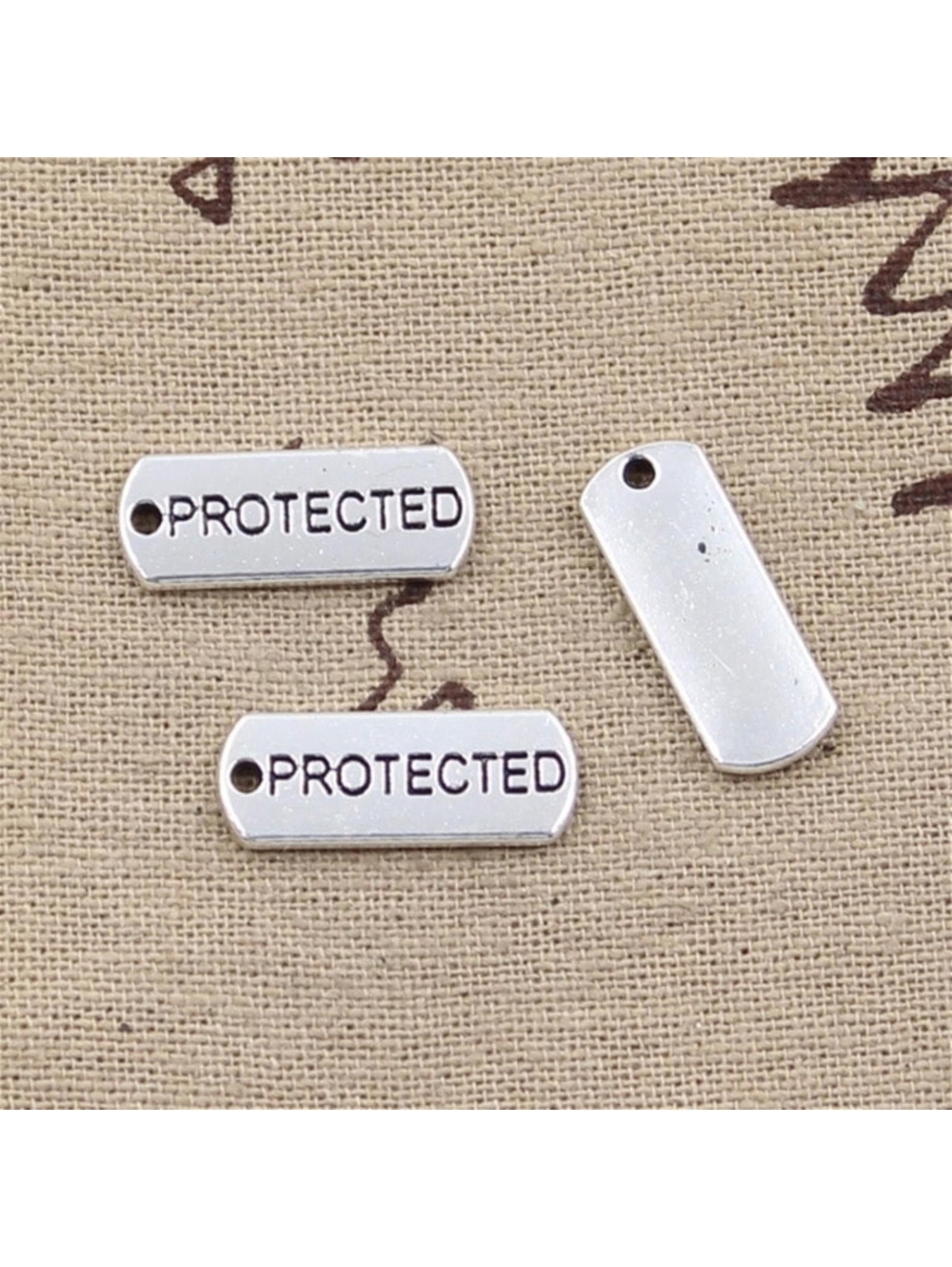 Inspirational Protected Message Word Charms Pendants Silver Tone Metal 5 pcs